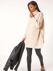 Roman Natural Cable Knit Poncho Jumper - Image 2 of 5