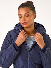 Roman Blue Longline Diamond Quilt Hooded Coat - Image 4 of 5