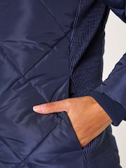 Roman Blue Longline Diamond Quilt Hooded Coat - Image 5 of 5