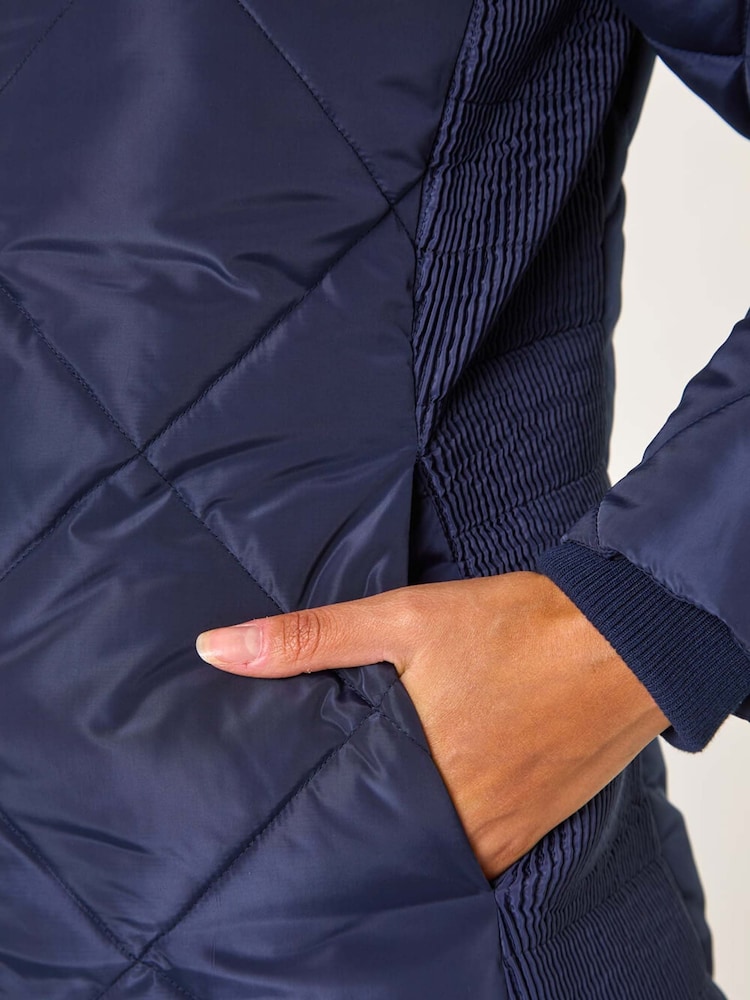 Roman Blue Longline Diamond Quilt Hooded Coat - Image 5 of 5