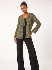 Roman Green Metallic Knit Tie Front Cardigan - Image 1 of 5