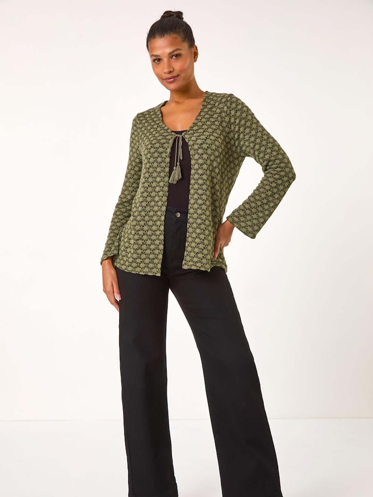 Roman Green Metallic Knit Tie Front Cardigan - Image 1 of 5