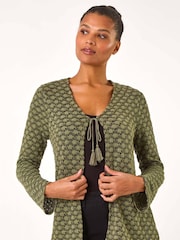 Roman Green Metallic Knit Tie Front Cardigan - Image 3 of 5