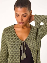 Roman Green Metallic Knit Tie Front Cardigan - Image 4 of 5
