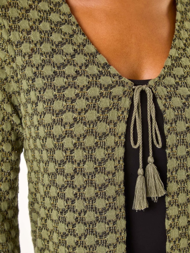 Roman Green Metallic Knit Tie Front Cardigan - Image 5 of 5