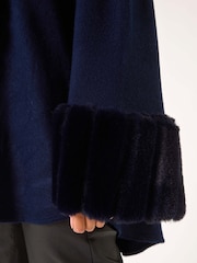 Roman Blue Faux Fur Trim Knitted Poncho - Image 5 of 5