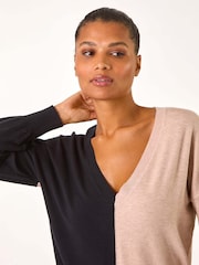Roman Natural V-Neck Colour Block Knit Jumper - Image 4 of 5
