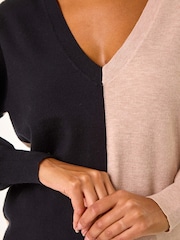 Roman Natural V-Neck Colour Block Knit Jumper - Image 5 of 5