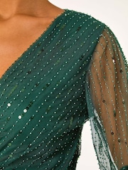 Roman Green Embellished V-Neck Wrap Dress - Image 5 of 5