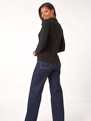 Roman Black Collar Button Stretch Blouse - Image 3 of 5