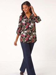 Roman Green Floral Print Stretch Blouse - Image 1 of 5