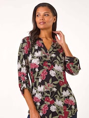 Roman Green Floral Print Stretch Blouse - Image 2 of 5