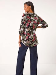 Roman Green Floral Print Stretch Blouse - Image 3 of 5