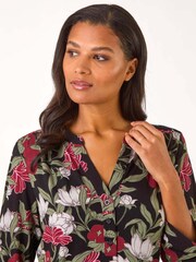 Roman Green Floral Print Stretch Blouse - Image 4 of 5