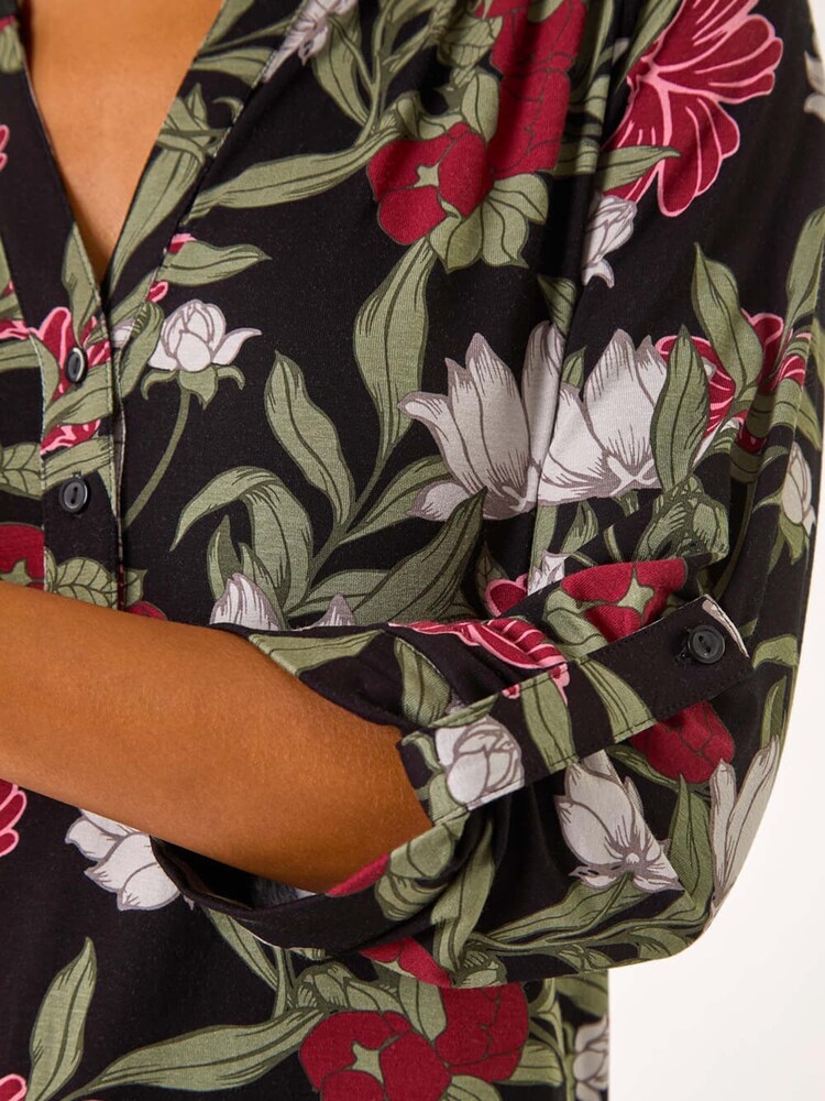 Roman Green Floral Print Stretch Blouse - Image 5 of 5 Roman Green Floral Print Stretch Blouse - Image 5 of 5