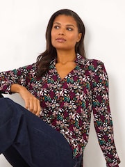 Roman Red Leaf Print Collared Stretch Top - Image 1 of 5