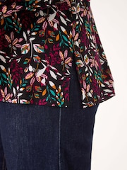 Roman Red Leaf Print Collared Stretch Top - Image 5 of 5