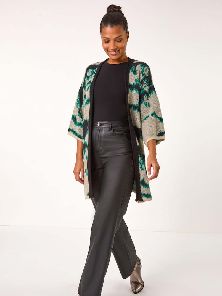 Roman Grey Abstract Print Knit Cardigans - Image 1 of 5