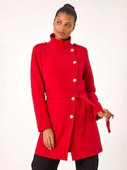 Roman Red Funnel Neck Buttoned Coat - Image 1 of 5