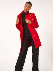 Roman Red Funnel Neck Buttoned Coat - Image 4 of 5