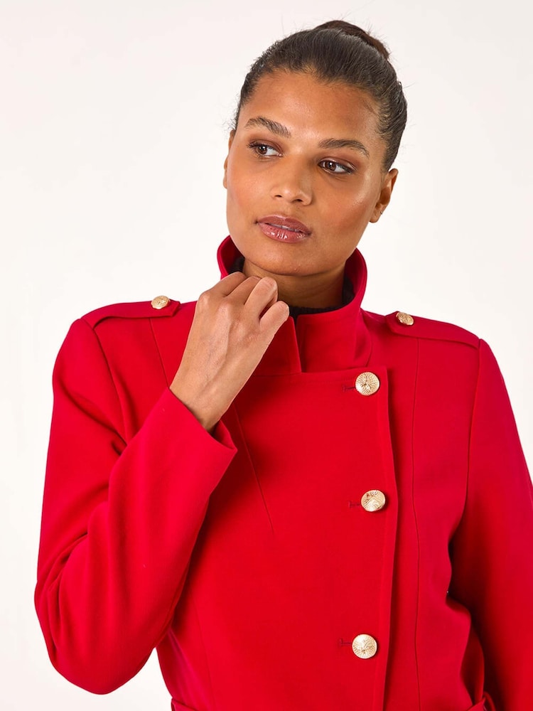 Roman Red Funnel Neck Buttoned Coat - Image 5 of 5