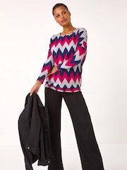 Roman Pink Zig Zag Stripe Print Top - Image 1 of 5
