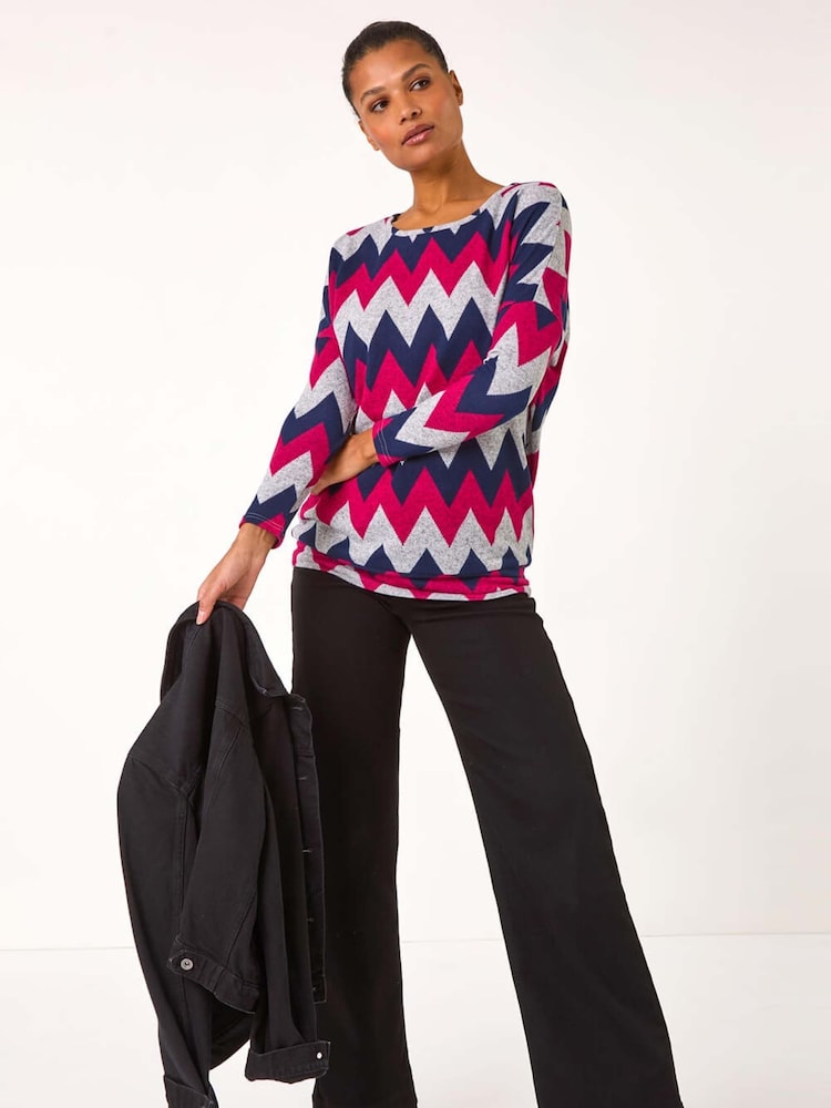 Roman Pink Zig Zag Stripe Print Top - Image 1 of 5
