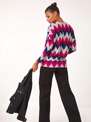 Roman Pink Zig Zag Stripe Print Top - Image 2 of 5