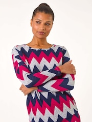 Roman Pink Zig Zag Stripe Print Top - Image 3 of 5