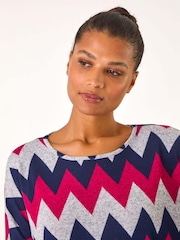 Roman Pink Zig Zag Stripe Print Top - Image 4 of 5