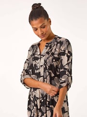 Roman Black Floral Print Pintuck Pleat Tunics - Image 1 of 5