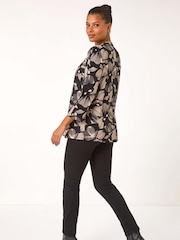 Roman Black Floral Print Pintuck Pleat Tunics - Image 3 of 5