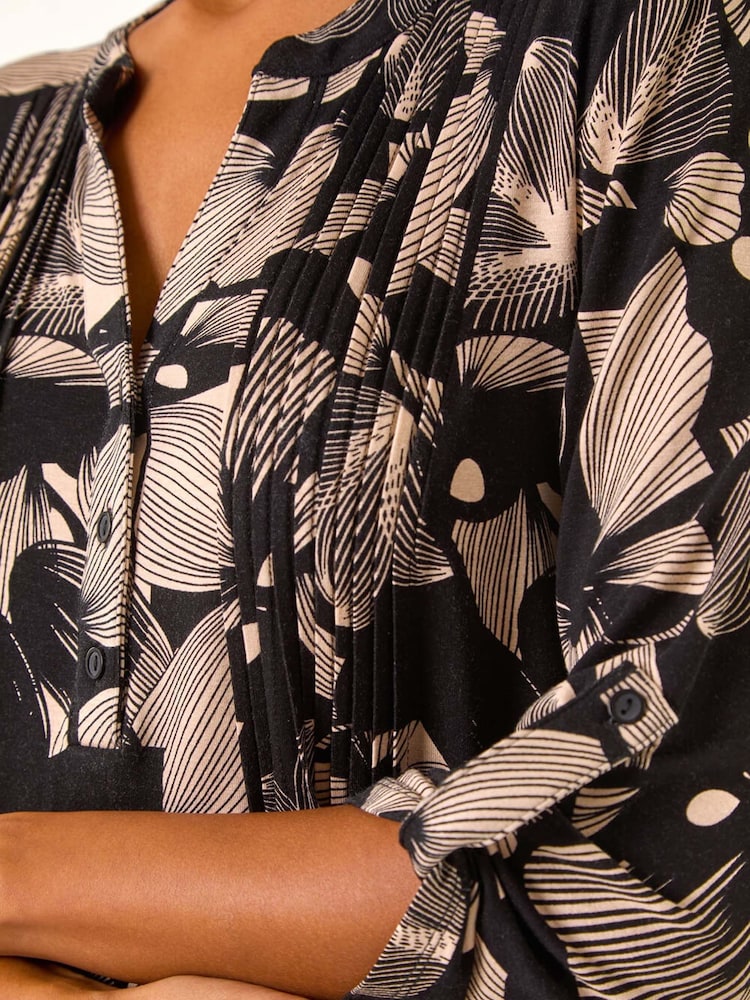 Roman Black Floral Print Pintuck Pleat Tunics - Image 5 of 5