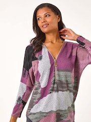 Roman Purple Brushed Print Zip Detail Top - Image 3 of 5