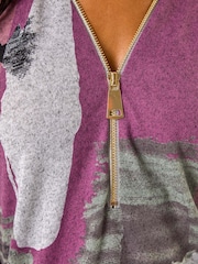 Roman Purple Brushed Print Zip Detail Top - Image 5 of 5