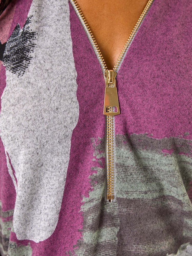 Roman Purple Brushed Print Zip Detail Top - Image 5 of 5
