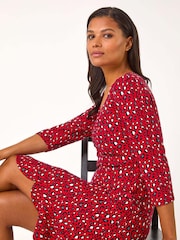 Roman Red Animal Print V-Neck Ruched Stretch Dress - Image 3 of 5