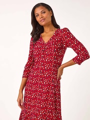 Roman Red Animal Print V-Neck Ruched Stretch Dress - Image 4 of 5