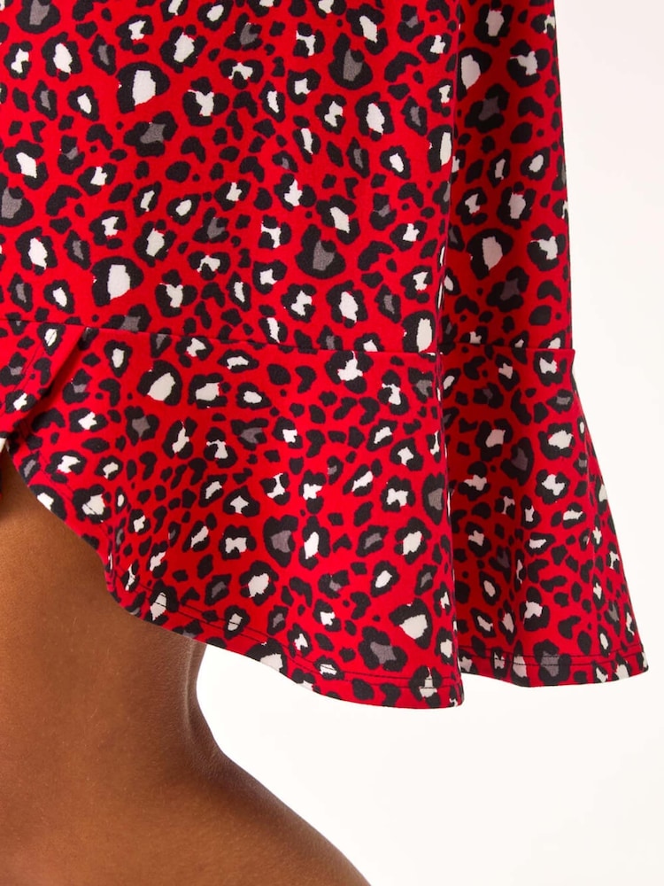 Roman Red Animal Print V-Neck Ruched Stretch Dress - Image 5 of 5