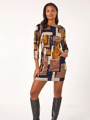 Amarelo - Roman com Print bolso geométrica Dress - Imagem 2 de 5