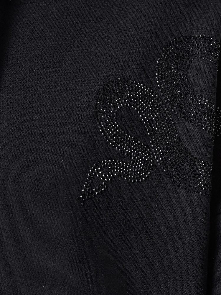 AllSaints Black Etie Embroidery Rose 100% Organic Cotton Hoodie - Image 7 of 7 AllSaints Black Etie Embroidery Rose 100% Organic Cotton Hoodie - Image 7 of 7