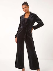 Roman Black Velvet Double Breasted Blazer - Image 2 of 5