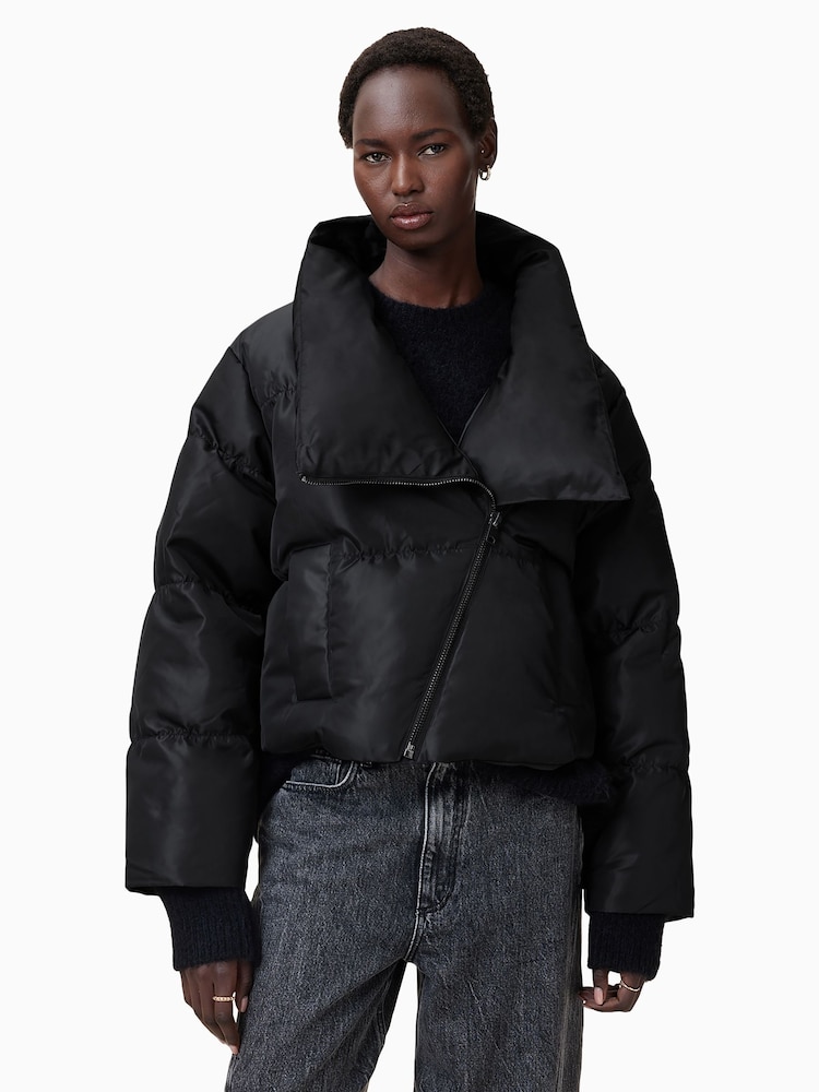 AllSaints Black Nickol Puffer Jacket - Image 1 of 8