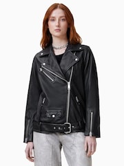 AllSaints Black Billie Pearly Biker Jacket - Image 1 of 8