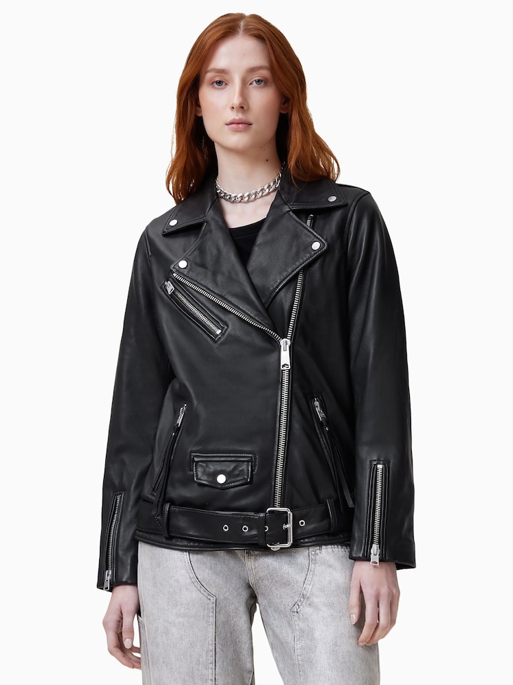 AllSaints Black Billie Pearly Biker Jacket - Image 1 of 8