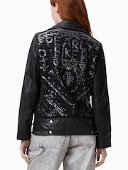 AllSaints Black Billie Pearly Biker Jacket - Image 2 of 8