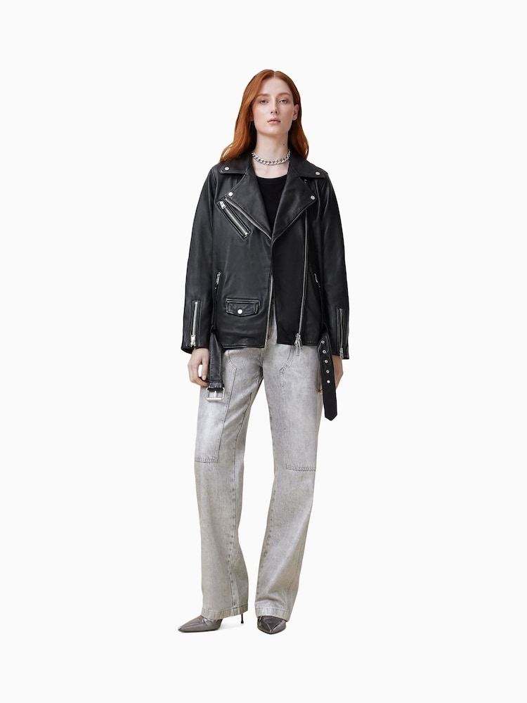 AllSaints Black Billie Pearly Biker Jacket - Image 3 of 8