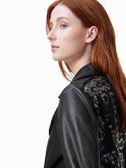 AllSaints Black Billie Pearly Biker Jacket - Image 4 of 8