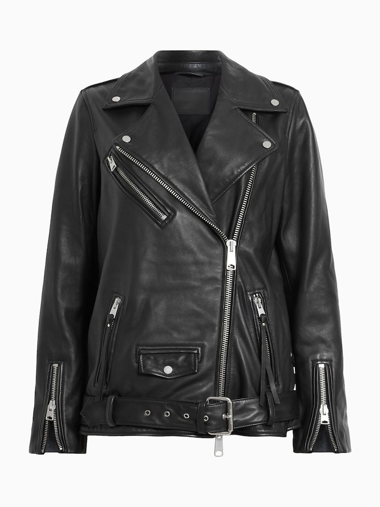 AllSaints Black Billie Pearly Biker Jacket - Image 8 of 8