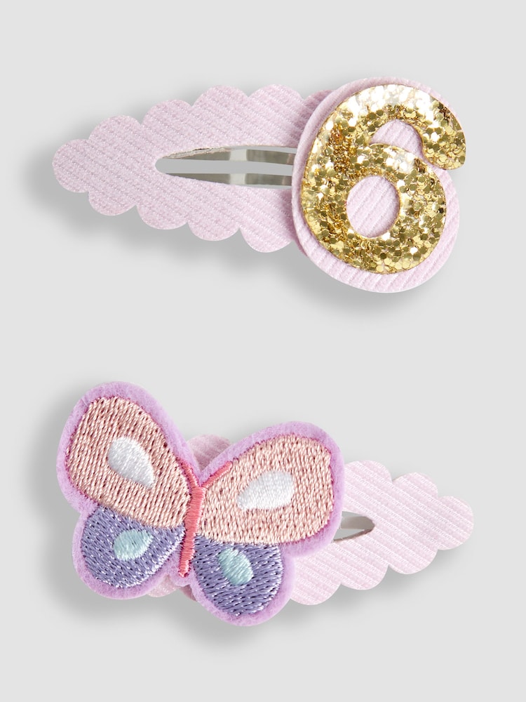 JoJo Maman Bébé Purple 2-Pack 6th Birthday Clips - Image 1 of 3